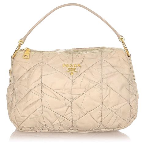 Prada Brown Tessuto Impuntu Handbag Beige 